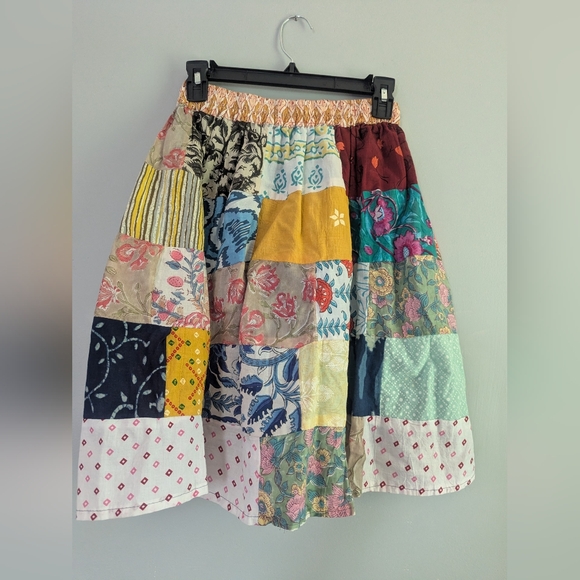 Patchwork Multicolor Skirt From India 100% cotton One Size - Picture 2 of 7